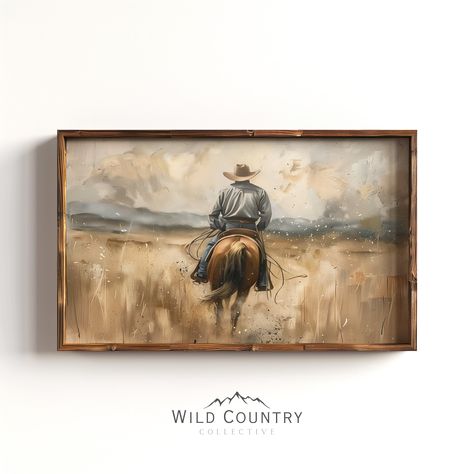 Inspired by Billings, Montana, this vintage oil painting captures the timeless art of a cowboy riding off into the sunset in Montana. "Vintage Cowboy" vol.1 ✅ Physical poster for your living room, office space, bedroom, or vacation rental. ✅ Printed on long-lasting matte museum-grade archival paper ✅ High-quality resolution image and print (300dpi) ✅ Available in (8) different sizes ✅ FREE shipping to your front door Available Print Sizes (Inches) 📶 from our shop: ‣ 11" x 9" (Horizontal) or 9" Modern Western Art, Large Western Painting, Western Oil Paintings, Cowboy Scene Western Art, Famous Western Paintings, Western Impressionist Art, Wild Country, Western Wall Art, Western Paintings