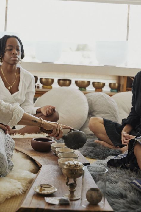 Mushroom Ceremony, Holistic Wellness Aesthetic, Tea Meditation, Zen Aesthetic, Tea Lounge, Meditation Studio, Tea Station, Japanese Tea Garden, Traditional Tea