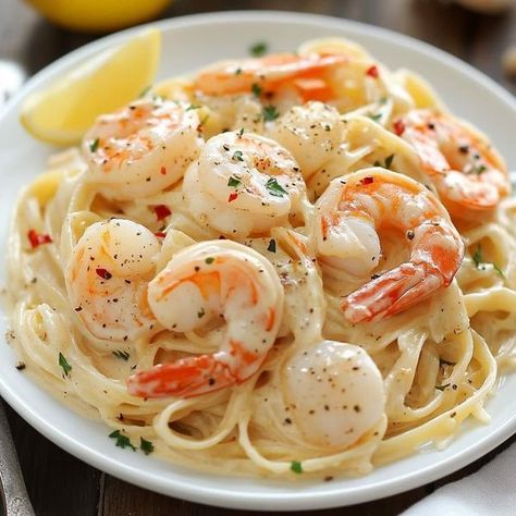 Shrimp Pasta Recipes Easy, Gordon Ramsay Recipe, Creamy Garlic Sauce, Fire Food, Shrimp Recipes For Dinner, Shellfish Recipes, Cooking Seafood, Fish Dinner, Homemade Cake Recipes