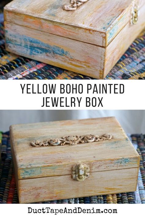 Boho Jewelry Box, Painted Jewelry Box, Beautiful Furniture Pieces, Boho Jewelry Diy, Jewelry Box Makeover, Nautical Crafts, Painted Jewelry Boxes, Bohemian Furniture, Box Tutorial