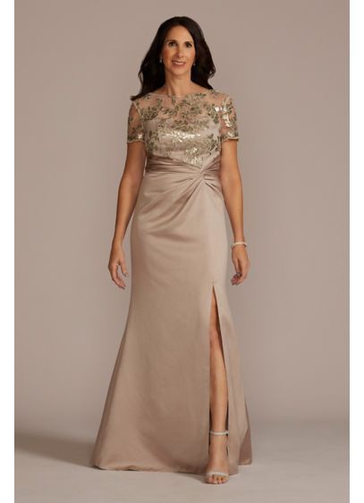 Satin Sheath Gown with Lace Illusion Neck D40NY2131 Grooms Mom Dress, Summer Mother Of The Bride Dresses, Mother Of The Groom Gowns, Mothers Gowns, Dress For The Wedding, Mother Of The Bride Dresses Long, Mother Of The Bride Gown, Sheath Gown, Bride Gown