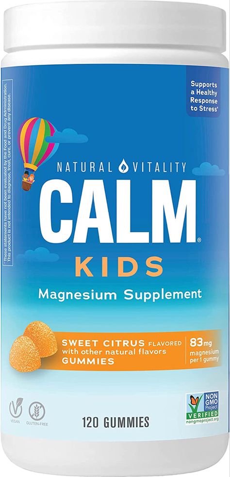 Natural Vitality Calm, Magnesium Citrate Kids Supplement, Stress Relief Gummies, Supports a Healthy Response to Stress, Gluten Free, Vegan, Sweet Citrus, 120 Gummies Magnesium For Kids, Calm Magnesium, Magnesium Powder, Magnesium Supplement, Calm Kids, Natural Calm, Magnesium Citrate, Mood Support, Sweet Citrus