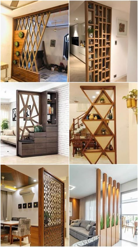 Partition Showcase Design, Ply Partition Design, Wooden Partition Design For Living Room, Hall Kitchen Partition, Living Area Partition Design, Kitchen Hall Partition Ideas, Partion Wall Room Dividers, Hall And Kitchen Partition Ideas, Hall Partion Design