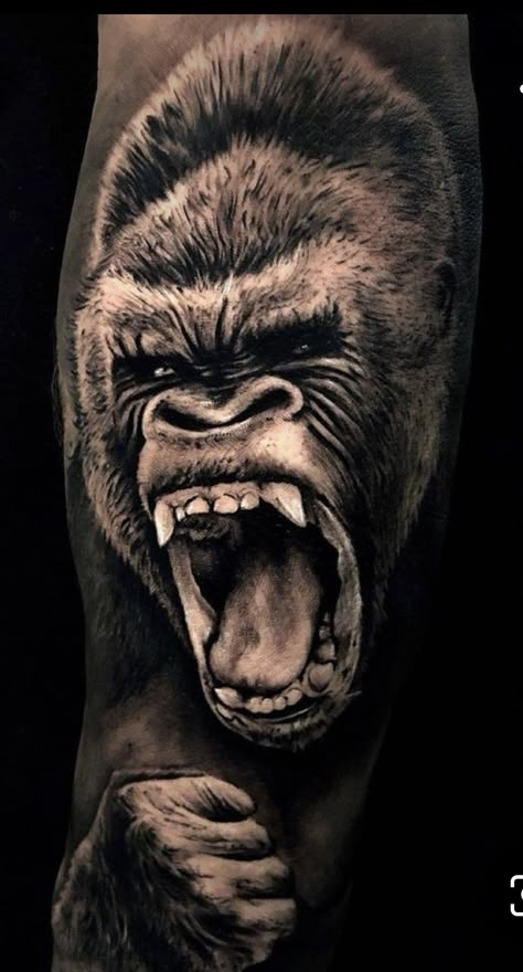 Angry Gorilla Tattoo, Angry Gorilla, Mickey Tattoo, Dark Skin Tattoo, Persian Tattoo, Chicano Tattoos Sleeve, Animal Sleeve Tattoo, Gorilla Tattoo, Cool Forearm Tattoos