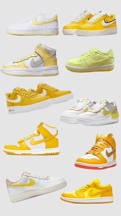 yellow nike shoes Yellow Nike Shoes, Trendy Shoes Sneakers, Nike Fashion Shoes, Rainbow Shoes, Nike Yellow, Preppy Shoes, Yellow Nikes, Jordan Shoes Retro, Cute Nike Shoes