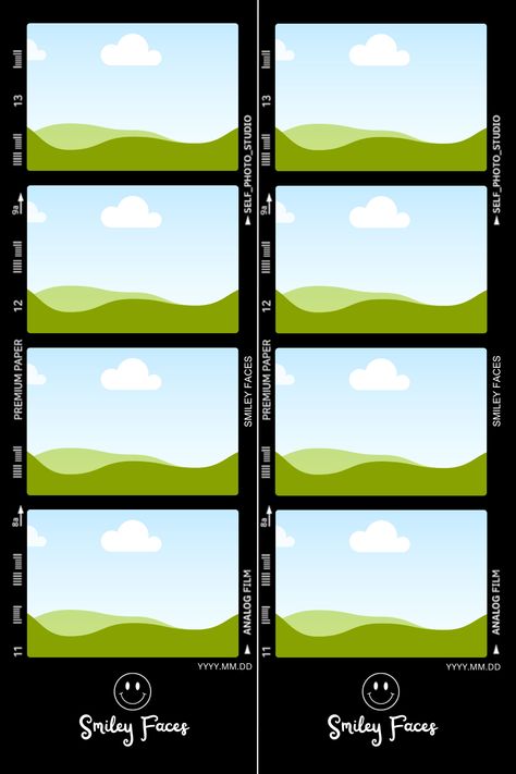 An analog film like photo booth strip template. Black background with white details and words. Insert four photos in each column/strip (there are two columns/strips). Photo Strips Template, Photobooth Strip Template, Film Strip Template, Photo Strip Template, Photobooth Strip, Photobooth Layout, Photo Booth Strip, Photobooth Template, Template Black