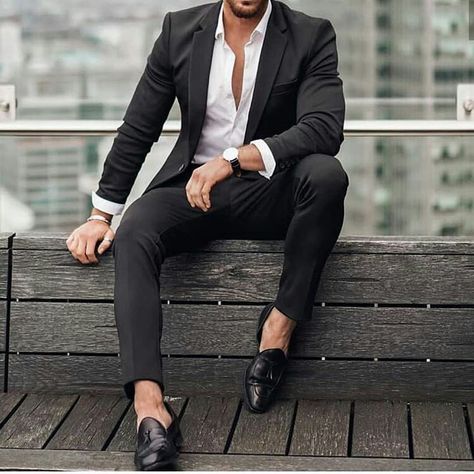 Blazer Outfit Men Formal, Black Blazer Outfit Men Formal, Black Blazer Outfit Men, Black Blazer Casual, Casual Suit Look, Wedding Suits Men Black, Suited Men, Mens Casual Suits, Stylish Mens Suits