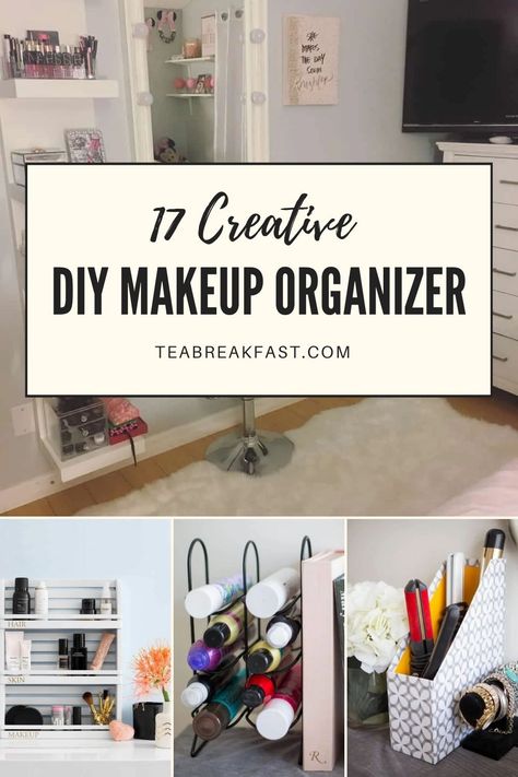 Makeup Storage For Small Spaces, Diy Makeup Organizer Ideas, Makeup Display Ideas, Diy Makeup Organization, Wall Makeup Organizer, Makeup Organizer Ideas, Makeup Organization Ideas, Makeup Storage Cabinet, Wall Mounted Makeup Organizer