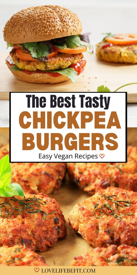 Chickpea burger recipe easy Chickpea Burger Recipe, Chicken Peas Recipe, Vegan Chickpea Burger, Vegan Burger Patties, Beans Recipe Healthy, Chickpea Recipes Healthy, Burgers Healthy, Easy Bean Recipes, Healthy Burger Recipes