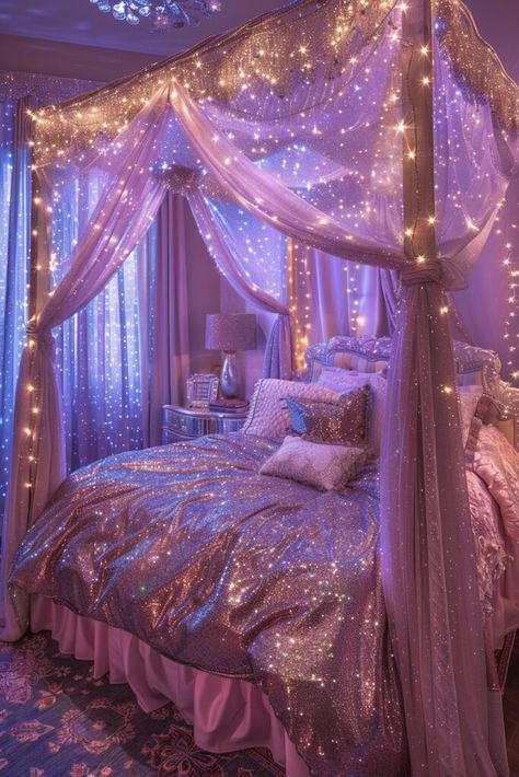 Glittering Enchantment Girls Bed with Canopy Girls Bed With Canopy, Bed With Canopy, Girls Bed Canopy, Canopy Ideas, Girls Bed, House Bedroom Ideas, Sister Room, Fairy Bedroom, Royal Bedroom