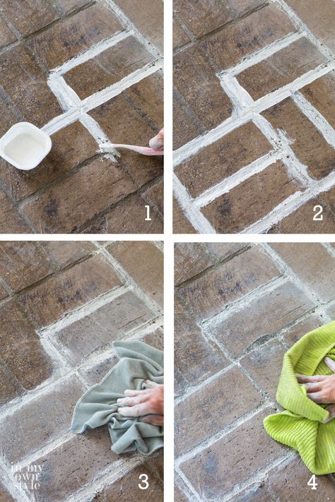 How to whitewash a brick floor for $14 using grout paint. Find out how easy it is to do this DIY floor painting project in an afternoon for a room this size. #brickflooring #brickfloormudroom #brickfloorfoyer #brickfloorkitchen #paintedfloor #whitewashbrick #DIYdecor Limewash Brick Floor, White Wash Brick Porch, White Wash Outdoor Brick, White Wash Brick Floor, Painted Brick Flooring, Limewash Tile Floor, Whitewash Brick Floor, Whitewash Saltillo Tile Floor, Painting Brick Floors