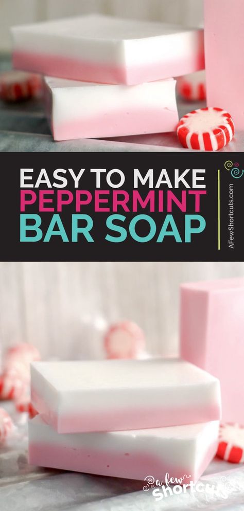 Skip ETSY and get crafty! Make your own DIY peppermint soap in just a few simple steps! Makes a great homemade gift!  | @AFewShortcuts #diy #crafts #homemade #peppermint #homemadechristmas #soap #bath Peppermint Soap Diy, Peppermint Soap Recipe, Homemade Scrubs, Homemade Teacher Gifts, Diy Soap Recipe, Diy Spa Day, Crafts Homemade, Peppermint Soap, Holiday Soap