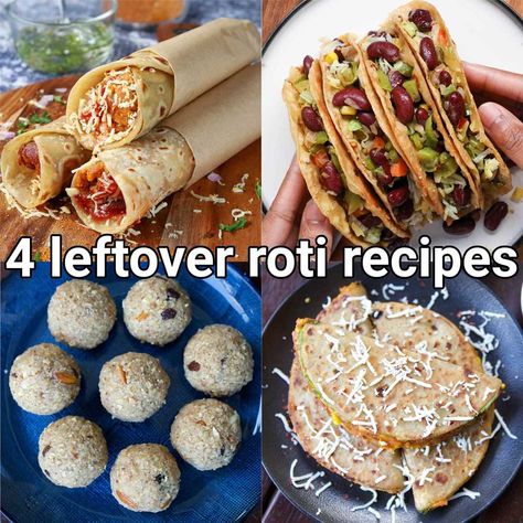 Roti Tacos, Roti Sandwich, Leftover Roti, Hebbars Kitchen, Chapati Recipes, Hebbar's Kitchen, Roti Recipe, Chapati, Left Over