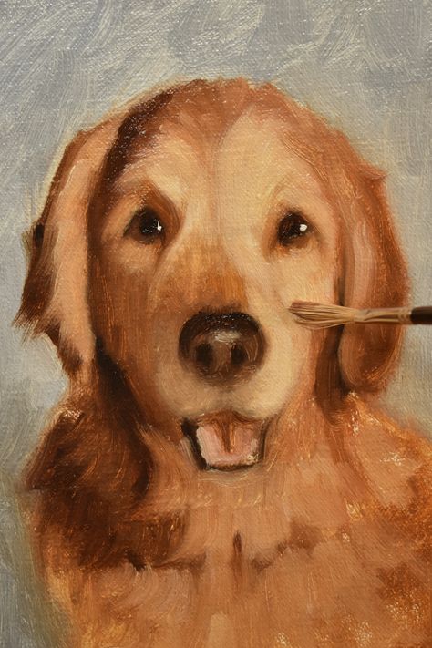 How To Paint A Golden Retriever, Golden Retriever Oil Painting, Golden Retriever Painting Acrylics, Golden Retriever Painting, Painting Dogs, Portrait Jewelry, Painting Video, Oil Painting Tutorial, Colorful Oil Painting