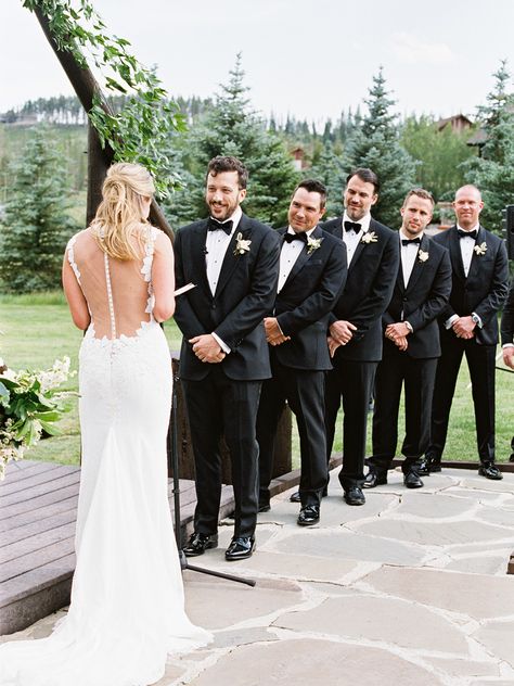 Black Tie Mountain Wedding, Groomsmen Black Tuxedo, Tabernash Colorado, Tuxedo Wedding Groomsmen, Groomsmen Black, Black Tuxedo Wedding, Groomsmen Wedding Photos, Groom Squad, Groomsmen Style