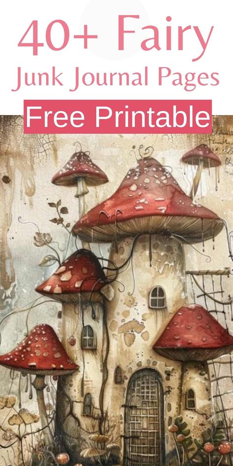 Paper Templates Free Printable Crafts, Free Vintage Printables Ephemera, Junk Journal Ideas Free Printable, Free Printable Journal Pages, Fairy Diy Crafts, Mushroom Journal, Fairy Junk Journal, Scrapbook Printables Free, Vintage Paper Printable