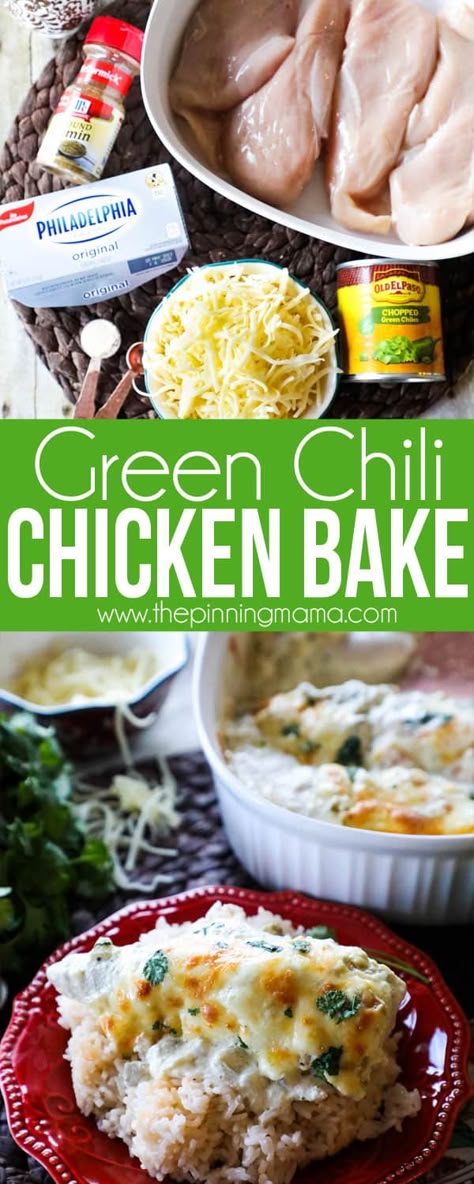 Green Chili Chicken Bake, Chicken Bake Recipe, Green Chili Chicken, Mexican Meals, Chili Chicken, Diner Recept, Chicken Bake, Green Chili, Idee Pasto Sano