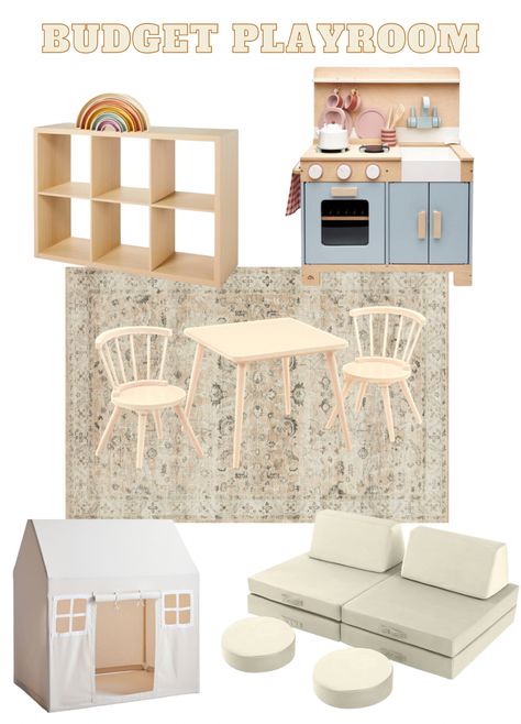 Playroom Mood Board, Small Space Play Area, Small Play Area In Living Room, Neutral Playroom Ideas, Designer Playroom, Infant Playroom, Kids Play Area Ideas, Neutral Kids Playroom, Playroom Ideas For Toddlers