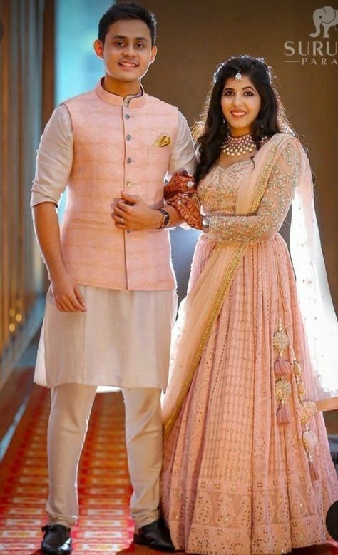 Engagement Dress For Couple, Engagement Couple Dress, Engagement Dress For Groom, Wedding Matching Outfits, Engagement Dress For Bride, Chikankari Lehenga, Reception Outfits, Wedding Outfits For Groom, Indian Groom Wear