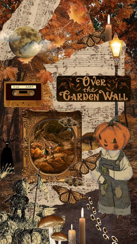 Vintage Autumn Wallpaper Iphone, Aesthetic Wallpaper Halloween Vintage, Cottage Core Halloween Wallpaper, Fall Lockscreen Collage, Autumn Halloween Aesthetic Wallpaper, Over The Garden Wall Aesthetic Wallpaper Iphone, Retro Vibe Aesthetic, Iphone Wallpaper Halloween Vintage, Fall Core Wallpaper