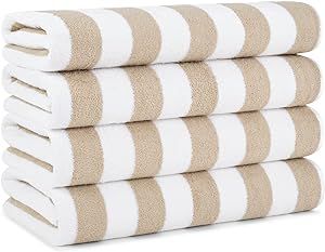 Arkwright Oversized California Beach Towels - (Pack of 4) Absorbent, Quick Drying, Ringspun Cotton Pool Towel, Perfect for Hotel, Spa Hot Tub, and Bath, 30 x 70 in, Beige Hotel Towels, Striped Beach Towel, Large Beach Towels, Cotton Beach Towel, Pool Towel, Spa Towels, Towel Collection, California Beach, Terry Towel