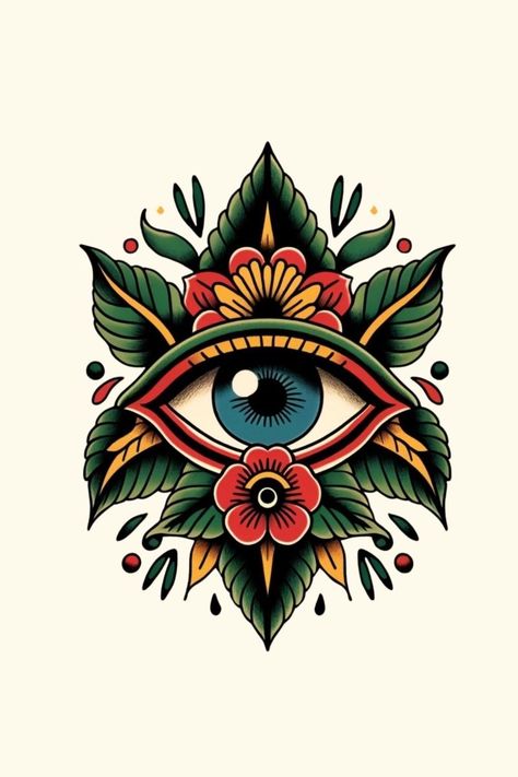 Your Full Information to Eye Tattoos- #Complete #Eye #Guide #Tattoos Check more at https://howcandothis.com/manstyle/your-full-information-to-eye-tattoos/ American Traditional Tattoo Black And White Flash Art, American Traditional Egyptian Tattoo, Evil Eye Elbow Tattoo, Lotus Eye Tattoo, Traditional Evil Eye Tattoo, Traditional Style Tattoo Designs, Eye Knee Tattoo, Flower With Eye Tattoo, American Traditional Eye Tattoo