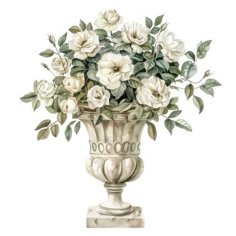 Elegant vintage floral vase illustration | free image by rawpixel.com / Pinn Flower Pot Illustration, Rococo Flowers, Rococo Bedroom, Vase Illustration, Antique Urn, Decoupage Ideas, French Rococo, Mom Era, Vintage Printable