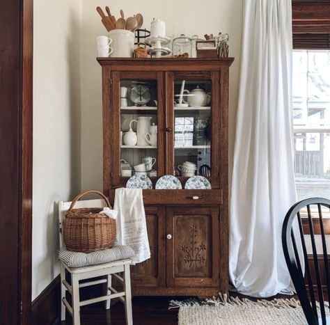 Cottage China Cabinet, Cottage Furniture, Farmhouse Dining Room, Wood Trim, Farmhouse Dining, China Cabinet, Dining Room, Cottage, Farmhouse