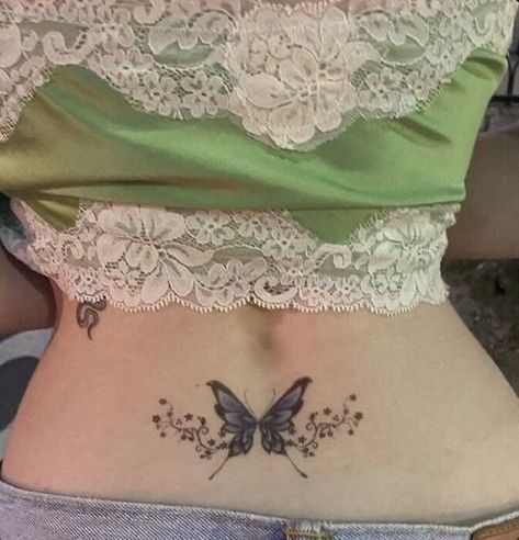 Tattoo Ideas Fairycore, Fairycore Tattoo Ideas, A Butterfly Tattoo, Tramp Stamps, Pretty Tattoo, Tramp Stamp Tattoos, Tattoos Infinity, Tattoo Concepts, Alien Tattoo