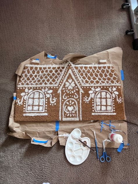 Christmas Door Mat Diy Gingerbread House, Ginger Bread House Door Mat, Diy Gingerbread House Door Mat, Gingerbread House Mat Diy, Gingerbread Welcome Mat, Gingerbread Door Mat Diy, Gingerbread House Mat, Gingerbread House Doormat Diy, Gingerbread Door Mat