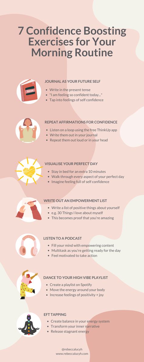 Become more confident in yourself when you work on your mindset each morning. Try these 7 exercises for increasing confidence and self esteem. Improve productivity by putting yourself first and learning how to build more confidence. Self improvement tips for entrepreneurs. Personal development ideas to help you be confident in yourself everyday. It's time for you to achieve goals and have success in your business. Tips For Entrepreneurs, Become More Confident, Blood Sugar Diet, Be Confident In Yourself, Writing Lists, Achieve Goals, Improve Productivity, Be Confident, Stay In Bed