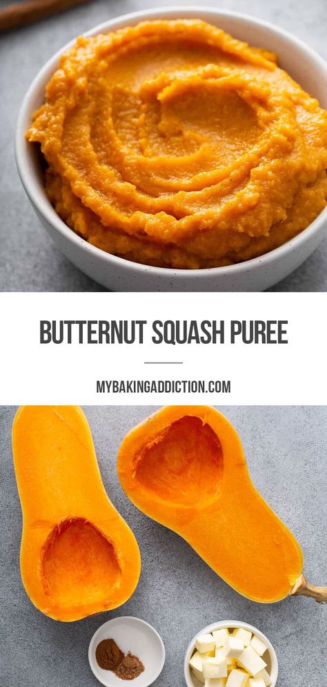 Did you know that it’s easy to make your own Butternut Squash Puree at home? This puree is simple and delicious, and as delicious on its own as it is mixed into other recipes! Butternut Squash Pancakes, Butternut Squash Baby Food, Cook Butternut Squash, Mix Vegetable Recipe, Food For Babies, Butternut Recipes, Easy Butternut Squash, Butternut Squash Cubes, Baked Butternut Squash