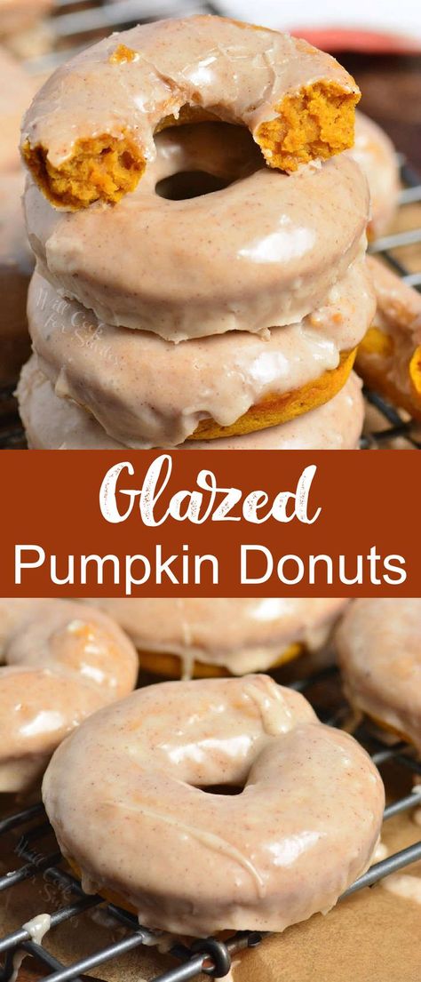 Pumpkin Donuts Baked, Pumpkin Spice Glaze, Pumpkin Donuts Recipe, Pumpkin Doughnut, Doughnut Recipe Easy, Cake Donuts Recipe, Cinnamon Glaze, Halloween Breakfast, Homemade Donuts Recipe