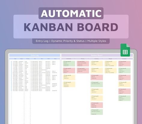 Home Kanban Board, Kanban Google Sheet, Google Sheets Task Tracker, Google Sheets Project Management, Google Sheets Templates, Task Tracker, Task Manager, Planning Board, Kanban Board