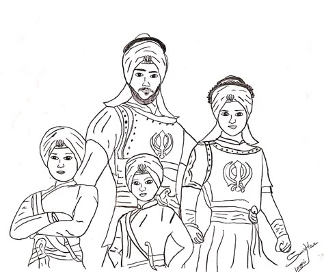 Chaar Sahibzade Drawings, Char Sahibzade Drawing, Char Sahibzade Pics Drawing, Chaar Sahibzaade Drawing Easy, Sahibzade Drawing, Sahibzaade Drawing, Waheguru Sketch, Chaar Sahibzaade Drawing, Chotte Sahibzade Pics