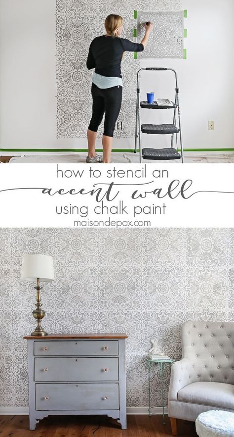 How to stencil an accent wall using chalk paint: all the materials you need, instructions, tips and tricks to create a beautiful accent wall | maisondepax.com Using Chalk Paint, Palette Design, Interior Paint Colors, Bedroom Paint, Stencils Wall, Living Room Paint, Accent Walls, Room Paint, Wall Paint