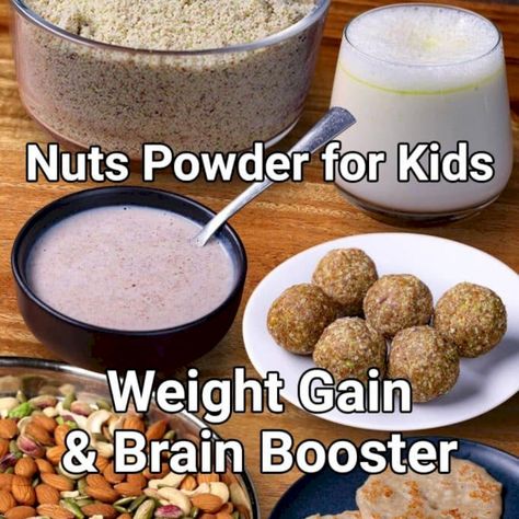 Hebbar's Kitchen on Instagram: “nuts powder recipe full recipe: bit.ly/3r1JQKb clickable link @hebbars.kitchen #WeightGain #Nut #Protein #Magic #Milk #Muscle…” Foods To Gain Weight Kids, Dry Food Recipes, Dry Fruits Protein Powder, Healthy Diet Food Ideas, Kids Weight Gain Recipes, Weight Gain Food For Kids, Toddler Weight Gain Recipes, How To Gain Weight Quickly Food, Toddler Weight Gain Food