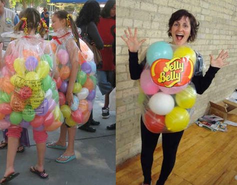 Climb into a clear garbage bag full of multicolored balloons for an easy "Bag of Jelly Beans" costume. | 19 Brilliant Ways To Dress Like Food For Halloween Funny Homemade Costumes, Jelly Bean Costume, Inexpensive Halloween Costumes, Fancy Dress Ideas, Candy Costumes, Food Costumes, Ramona Flowers, Homemade Halloween Costumes, Holloween Costume