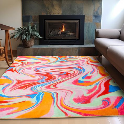 30 Vibrant Colorful Rugs to Transform Your Home Decor - DIGIDIA Orange Aesthetic Bedroom, Pink Cute Bedroom, Modern Entryway Rug, Dorm Carpet, Maximalist Bedroom Decor, Trippy Spiral, Pink Nursery Rug, Colorful Boho Decor, Girls Bedroom Rug