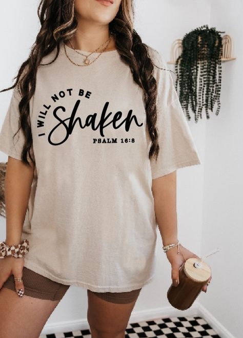 Psalms 16:8 bible verse tee is a great gift for a woman of faith or for yourself and is a trendy boho vibe!  Great way to spread the message by wearing a stylish shirt that has a inspirational meaning and that will inspire others that see it! - High quality cotton  - Durable design - Hand printed by screen printing  Each shirt is made with love and dedication to make sure you have a great quality t-shirt. Thank you for stopping by and supporting my small business. Feel free to check out my other Tshirt Vinyl Design, Inspirational Shirts Women, Faith Shirts For Women, Christian Tee Shirts For Women, Cricut Shirts Women, Cute Shirt Designs Aesthetic, Church T Shirt Ideas Design, Bible Verse Shirts, Faith Shirts