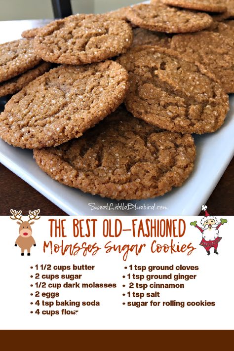 This photo shows the cookies served on a white plate with the ingredients listed in the photo. Old Fashioned Molasses Cookies, Molasses Cookies Recipe, Molasses Cookies, Roll Cookies, Recipe Sweet, Ginger Cookies, Incredible Recipes, Brownie Cookies, Recipes From Heaven