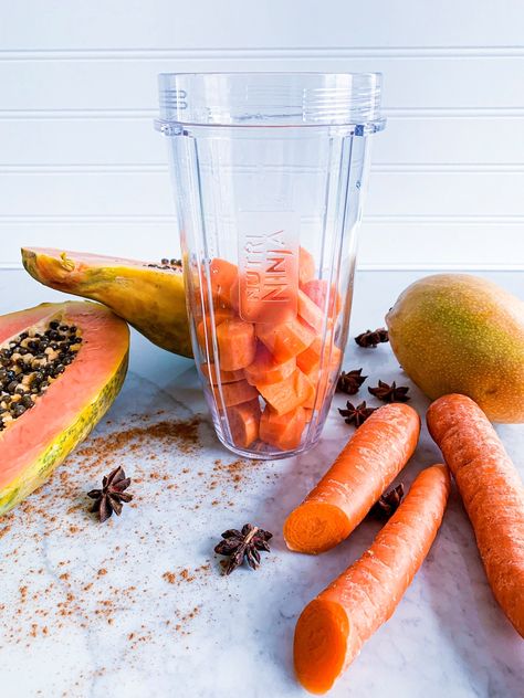 Papaya Smoothie, Thanksgiving Meals, Gluten Free Granola, Smoothie Prep, Delicious Thanksgiving, Unsweetened Coconut Milk, Ginger Turmeric, Ginger Juice, Ground Turmeric