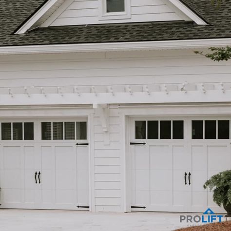 Stylish Garage, Tall Garage, White Garage Doors, Carriage Style Garage Doors, Faux Wood Garage Door, Garage Door Colors, Carriage House Garage Doors, Double Garage Door, Garage Door House