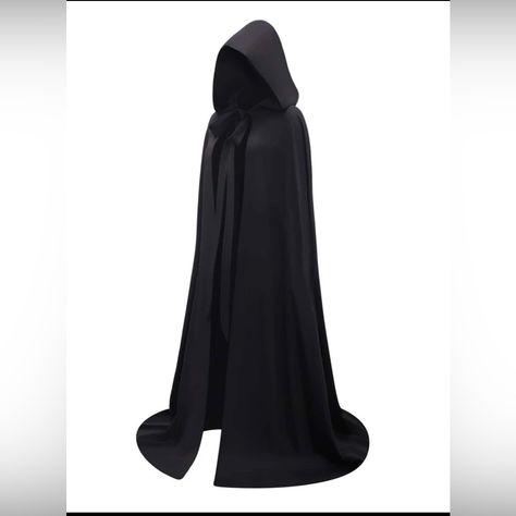 Halloween Costume,Hooded Cape. New. Color- Black. Size-Large. Unisex. Front Tie Closure. Length Long. Black Cape Costume, Black Hooded Cape, Fantasy Cape, Poetry Club, Costumes 2024, Halloween Jacket, Opal Eyes, Cape Outfit, Oc Aesthetic