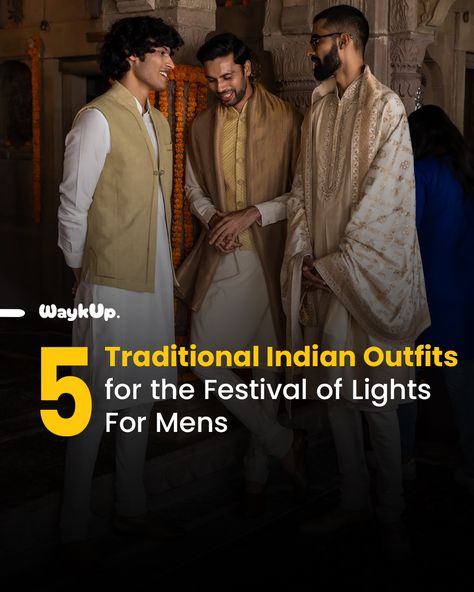 Traditional Indian Outfits for Men Indian Outfits For Men, Diwali Fashion, Chikankari Kurta, Traditional Indian Outfits, Nehru Jackets, Festival Of Lights, Outfits For Men, Festival Lights, The Festival