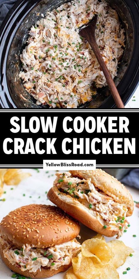 Slow Cooker Crack Chicken is so simple and it makes the best sandwiches! With just a few simple ingredients combined in your crock pot, crack chicken is a real crowd pleaser! Christmas Organizer, Football Treats, Wraps Recipes, Keto Protein, Best Sandwiches, Homemade French Fries, Crockpot Dinners, Weekly Meals, Chicken Sandwiches