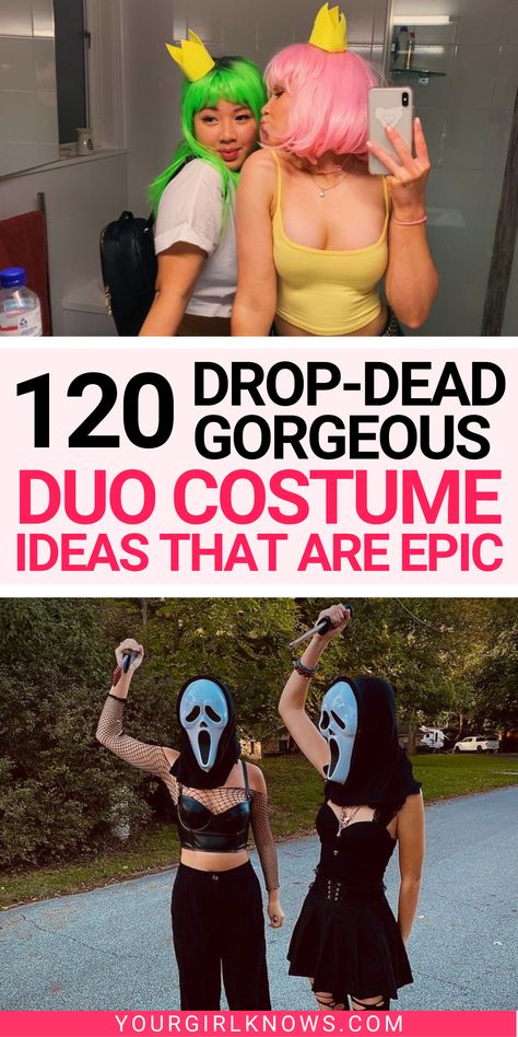 Friend Couple Costumes, Last Minute Duo Halloween Costumes, Pairs Halloween Costumes, Easy Best Friend Costumes, Halloween Pair Costumes Best Friends, Halloween Costumes 2 Girls Friends, Horror Duo Costumes, Non Basic Duo Halloween Costumes, Unique Duo Halloween Costumes Best Friends