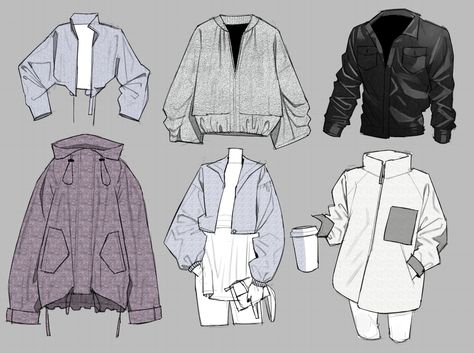 Jean Jacket Reference, Anime Coats Design, Comfy Outfits Drawing Reference, Hoodie Sleeve Drawing Reference, Drawing Jackets Design Reference, Oversized Jacket Drawing Reference, Open Jacket Drawing, How To Draw Oversized Clothes, Baggy Jacket Drawing