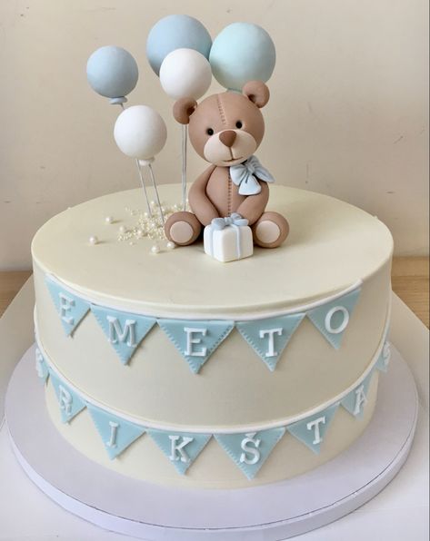 Baby Shower Tårta, Tort Baby, Torte Za Prvi Rodjendan Za Decake, Boy 1st Birthday Cake, Baby Shower Pasta, Teddy Bear Balloon Birthday Cake, Teddy Bear Baby Shower Cake, Cake Bear Baby Boy, Christian Cakes