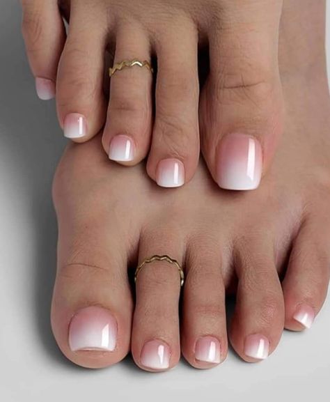 Nails Inspiration Pedicure, Gel Nails On Feet Ideas, Simple Pedicure Ideas Classy, Ombre French Tip Pedicure, French Ombre Toenails, French Ombre Pedicure, 2024 Toe Nails, Mani Pedi French Tip, Pedicure Ideas Wedding